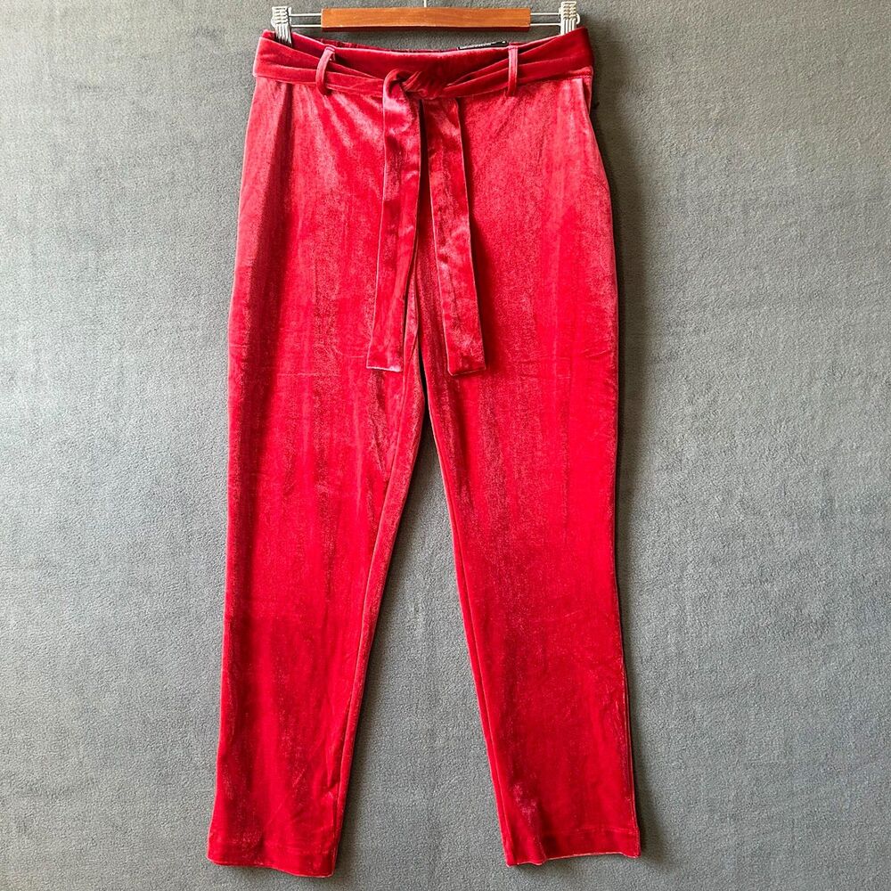 Jules & Leopold Red Velvet Pants Women's Size S/P Pull On Slim Leg Belted